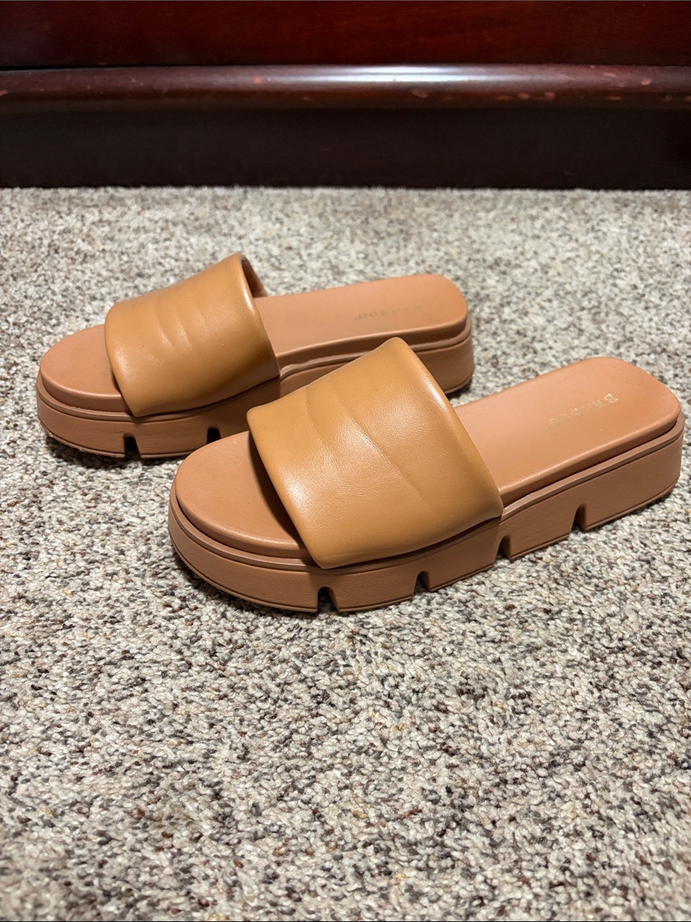 BAMBOO Tan Platform Slide Sandals